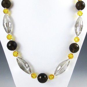 Smoky Quartz, Crystal, Glass, & Sterling Necklace